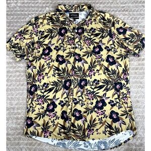 BONOBOS Shirt Mens XL All Over Print Floral Flowers Slim Fit Short Sleeve Button
